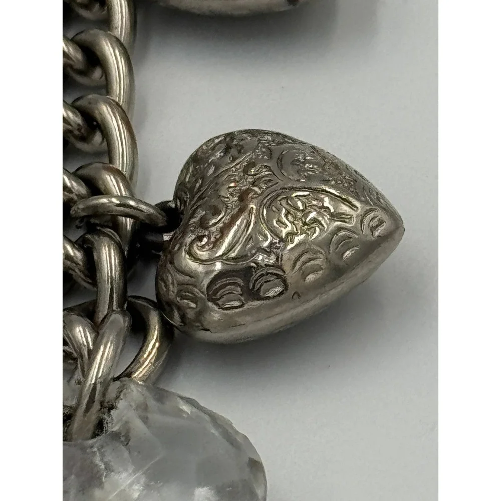 Kathy Van‎ Zeeland Silver Tone Heart Bag Charm Keychain Clear Faceted Hearts Y2K